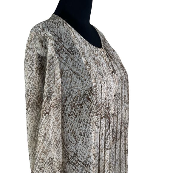 Talbots 14P Petite Snakeskin Pintuck Tunic Blouse Sheer 3/4 Sleeve Button Front - Picture 7 of 9